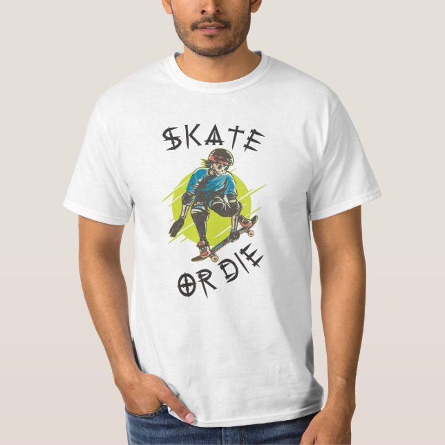 Skate oder die Skeleton-Skateboarder T-Shirt (Vorderseite)