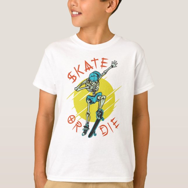 Skate oder die Skeleton-Skateboarder T-Shirt (Vorderseite)