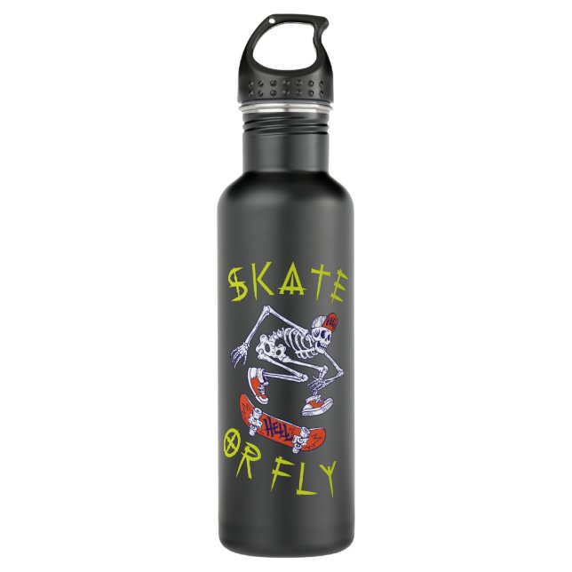 Skate oder Fly Skeleton Skateboarder Edelstahlflasche (Vorderseite)