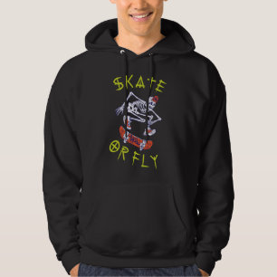 Skate oder Fly Skeleton Skateboarder Hoodie