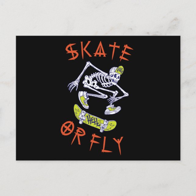 Skate oder Fly Skeleton Skateboarder Postkarte (Vorderseite)