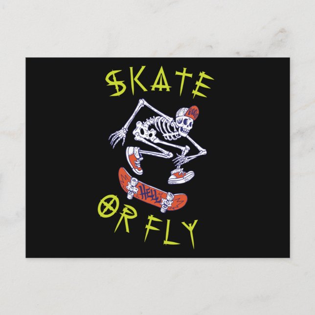 Skate oder Fly Skeleton Skateboarder Postkarte (Vorderseite)