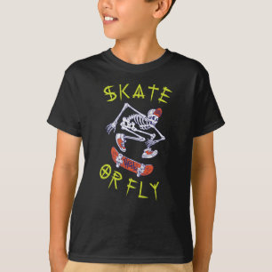 Skate oder Fly Skeleton Skateboarder T-Shirt