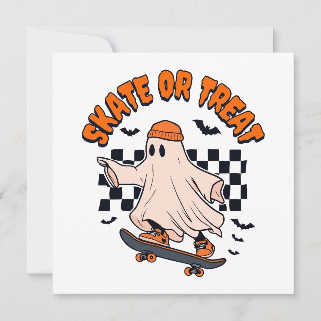 Skate- oder Leckerei-Ghost-Halloween Einladung (Vorderseite)