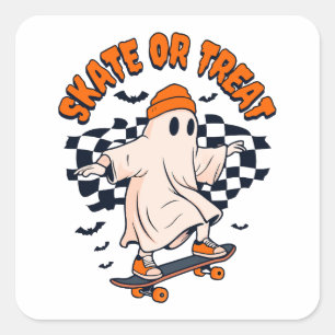 Skate- oder Leckerei-Ghost-Halloween Quadratischer Aufkleber