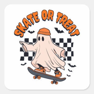 Skate- oder Leckerei-Ghost-Halloween Quadratischer Aufkleber