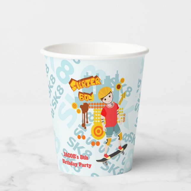 Skate Park Fun Boy Geburtstagsparty Pappbecher (Vorderseite)