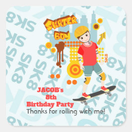 Skate Park Fun Boy Geburtstagsparty Quadratischer Aufkleber