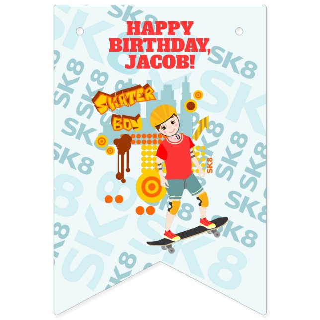 Skate Park Fun Boy Geburtstagsparty Wimpelkette (Erste Fahne)