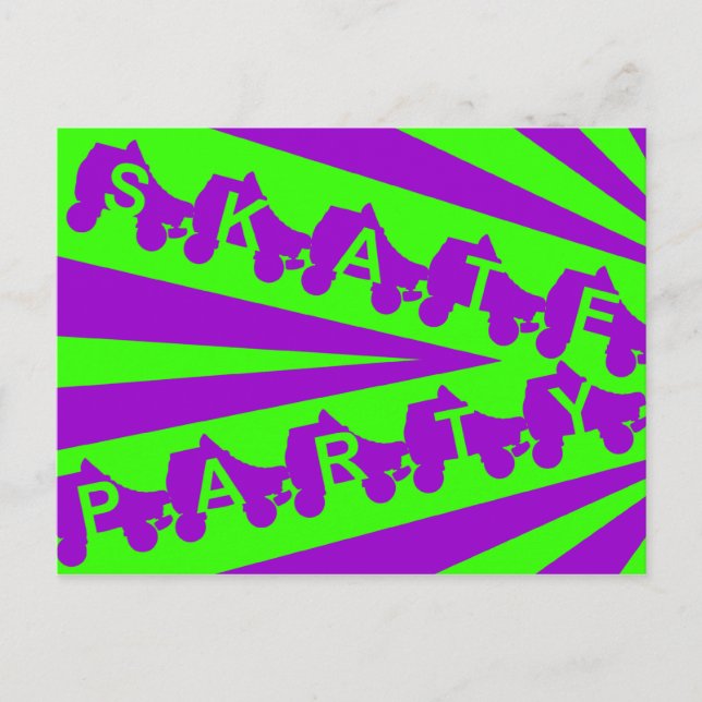 Skate Party: 80er Retro Einladungspostkarte (Vorderseite)
