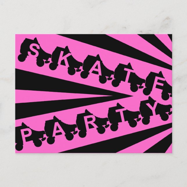 Skate Party: 80er Retro Einladungspostkarte (Vorderseite)