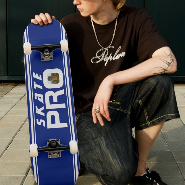 Skate Pro Foto Streifen blau und weiß Skateboard (Skate Pro Photo Striped Blue & White Skateboard)