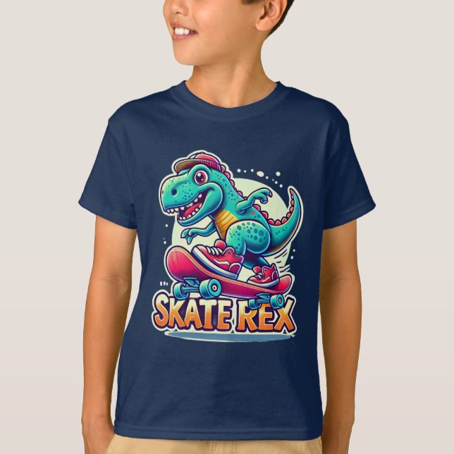 Skate Rex - Cooler Dinosaurier T - Shirt (Vorderseite)