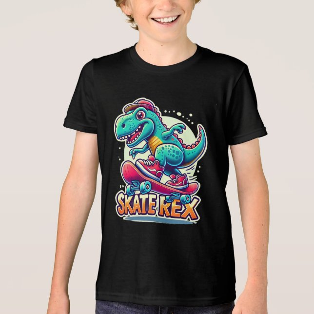 Skate Rex - Cooles Dinosaurier-Tri-Blend-Shirt Tri-Blend Shirt (Vorderseite)