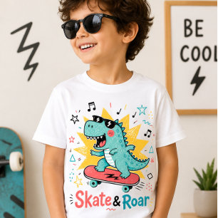 Skate & Roar Dinosaur Kinder Cooles Skateboarding T-Shirt