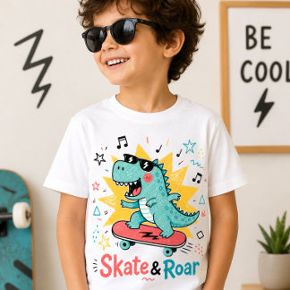 Skate & Roar Dinosaure Enfants T-shirt de skateboa