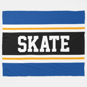 SKATE Royal Blau Schwarz Orange Rennstreifen Fleecedecke