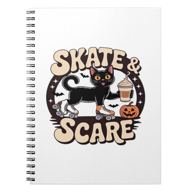 Skate & Scare � Cute Black Cat Roller Skating Over Notizblock (Vorderseite)