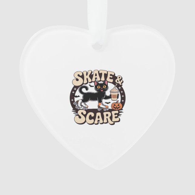 Skate & Scare � Cute Black Cat Roller Skating Over Ornament (Vorderseite)