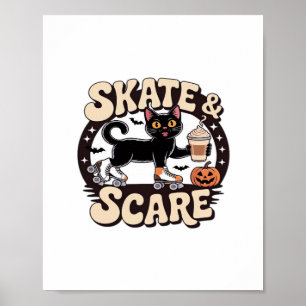Skate & Scare - Niedliche Black Cat Roller Skaten Poster