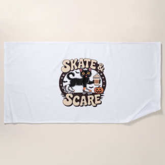 Skate & Scare - Niedliche Black Cat Roller Skaten Strandtuch