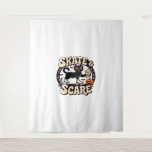 Skate & Scare - Niedliche Black Cat Roller Skaten  Wandteppich