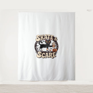 Skate & Scare - Niedliche Black Cat Roller Skaten Wandteppich