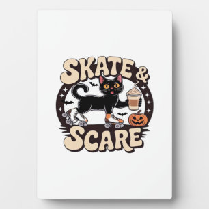 Skate & Scare � Süße schwarze Katze Rollschuhfahre Fotoplatte