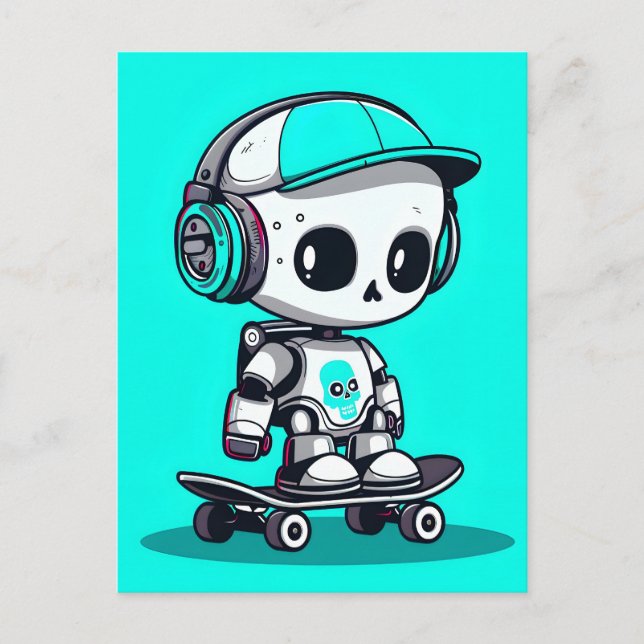 Skate SkullBot Ankündigungspostkarte (Vorderseite)