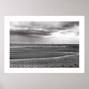 Skate surf à la plage poster noir et blanc