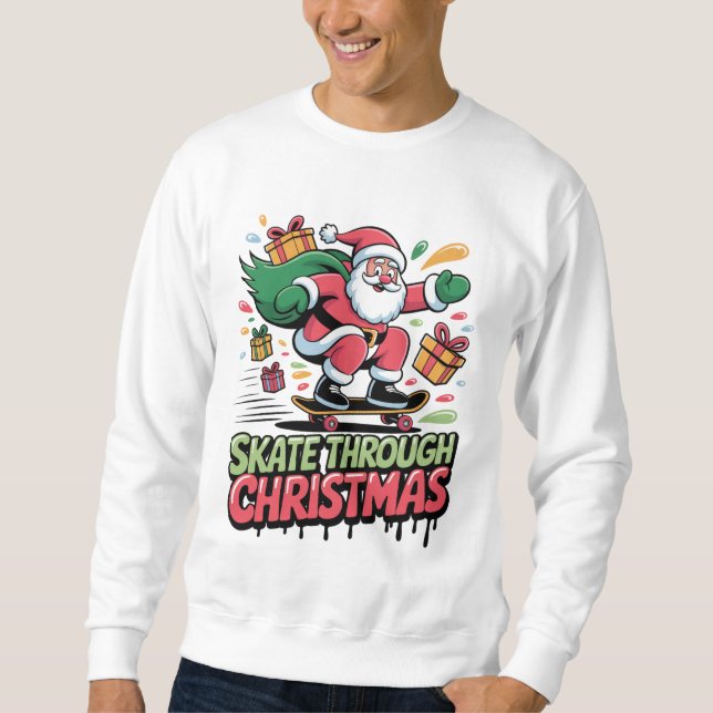 Skate Through Christmas — Skateboard Santa Tee (Vorderseite)