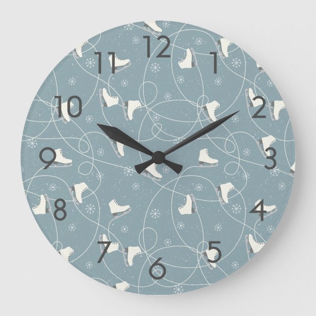 Skate und Schneeflocke Große Wanduhr (Vorderseite)