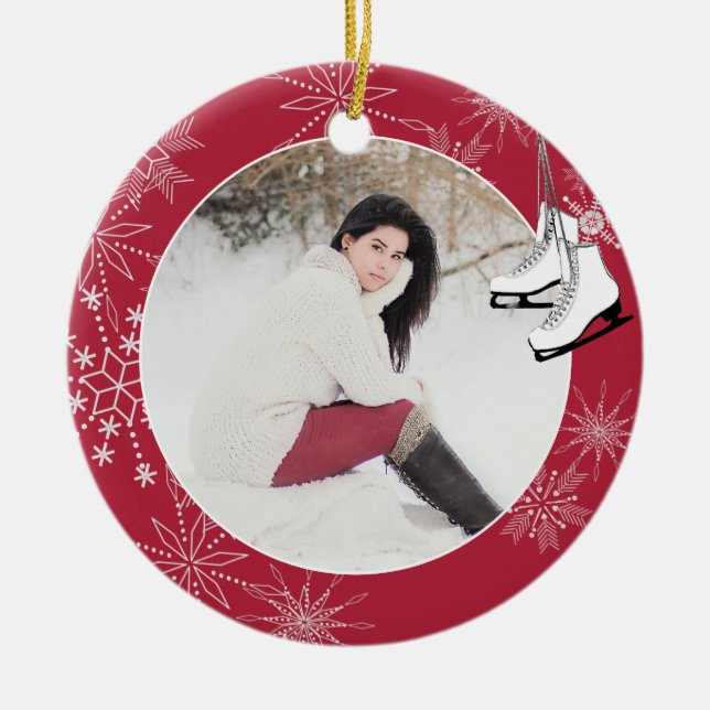 Skate und Schneeflocken mit Foto Keramik Ornam Keramik Ornament (Vorne)