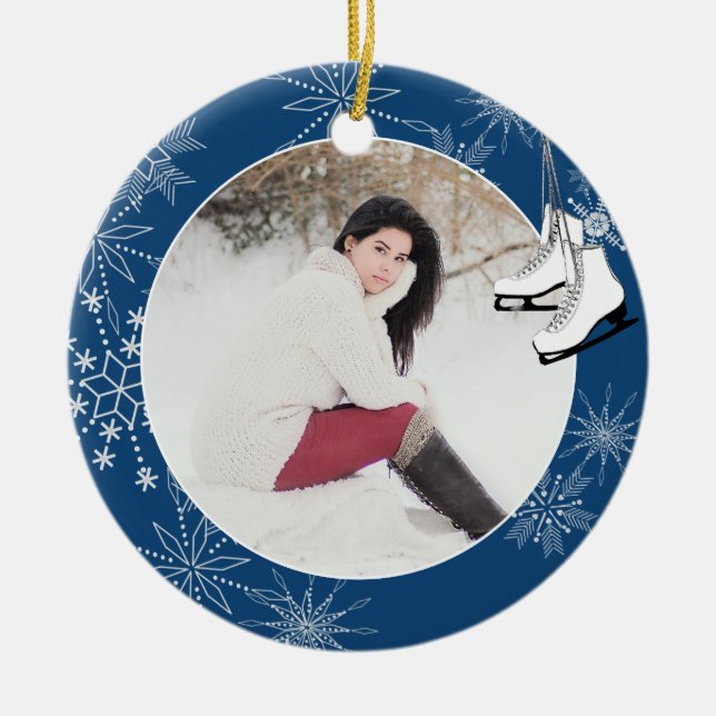 Skate und Schneeflocken mit Foto Keramik Ornam Keramik Ornament (Vorne)