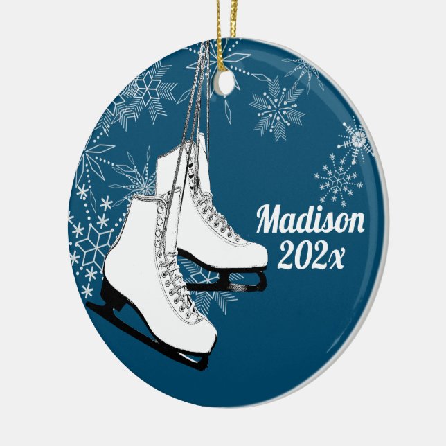 Skate und Schneeflocken mit Foto Keramik Ornament (Links)