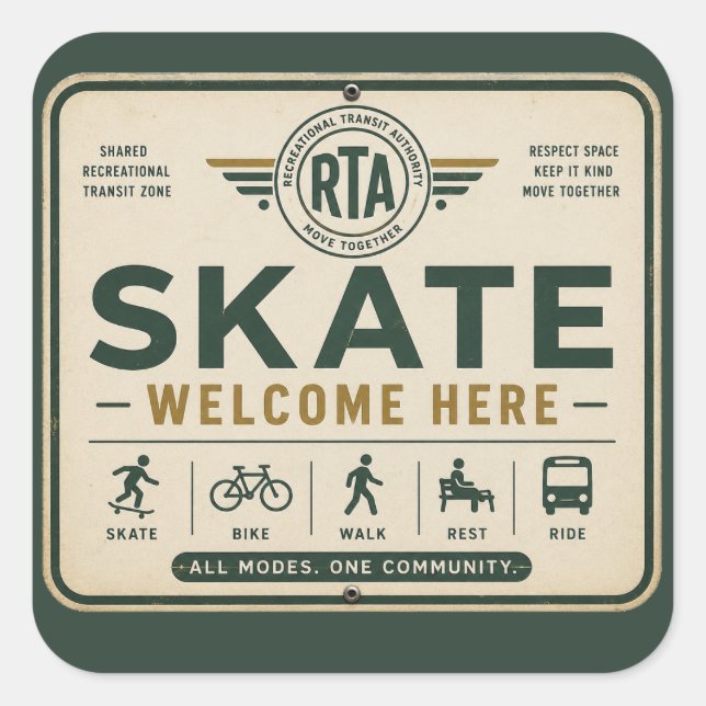 Skate Willkommen Hier Shared Mobility Aufkleber (Vorderseite)