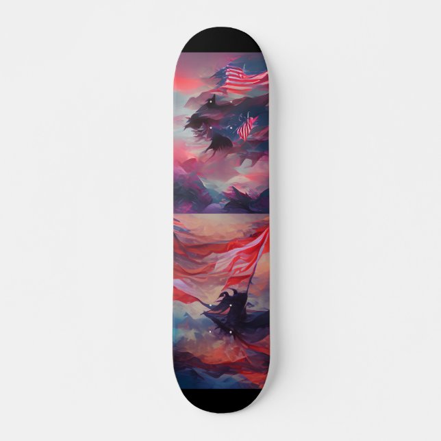 Skateboard 4 juillet Drapeau américain numérique art abstrait (Devant)