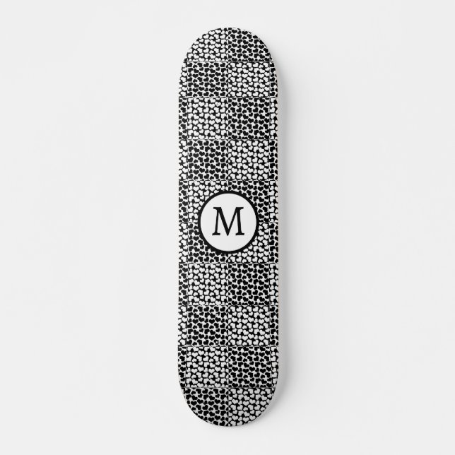 Skateboard à damiers Amour en noir et blanc (Devant)