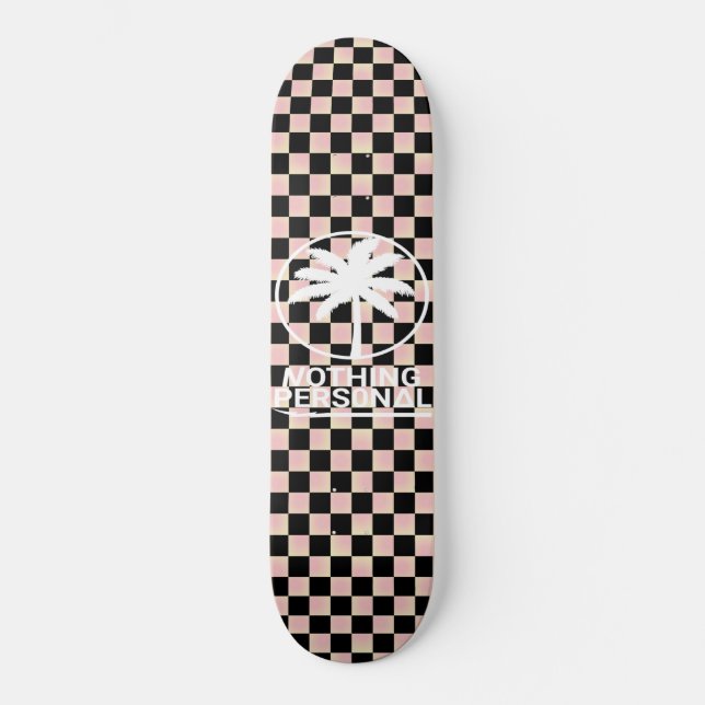 Skateboard À damiers de dégradé noir et rose (Recto)