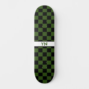 Skateboard à damiers Noir et Vert foncé Nom personnalisé Init