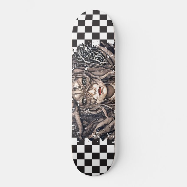 Skateboard À damiers Retro Girl (Recto)