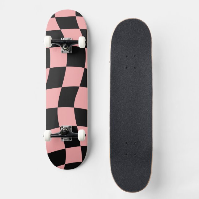 Skateboard À damiers rose et noir (Recto)