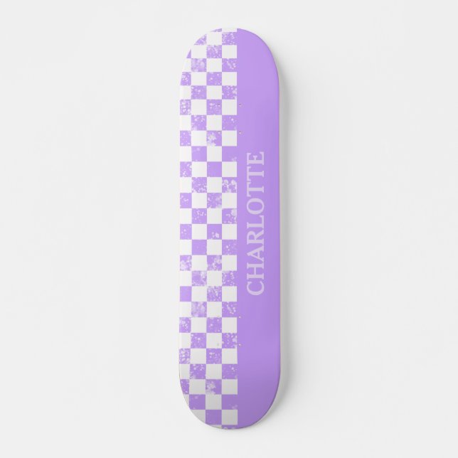 Skateboard À damiers Skate blanc et Lilac (Devant)