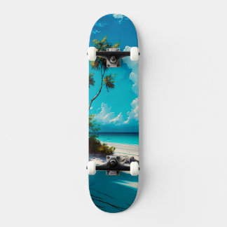 Skateboard À la plage - Sable blanc et ciel bleu