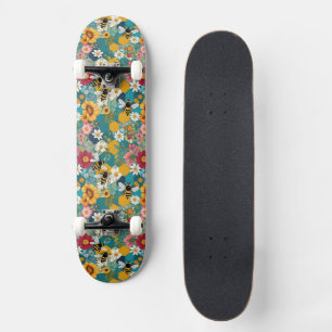 Skateboard Abeilles et Florales Motif de fleurs d'abeilles