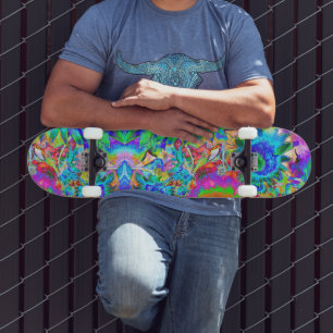 Skateboard Abstract blue sunflower field   retro flowers 