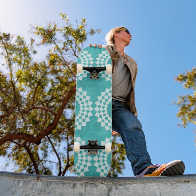 Skateboard Abstrait bleu blanc Motif Mandala moderne (Extérieur 1)