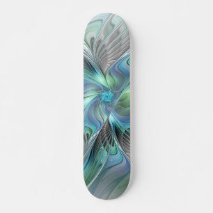 Skateboard Abstrait Bleu Vert Papillon Imaginaire Fractal Art