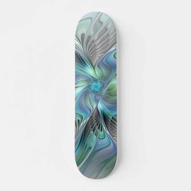Skateboard Abstrait Bleu Vert Papillon Imaginaire Fractal Art (Devant)