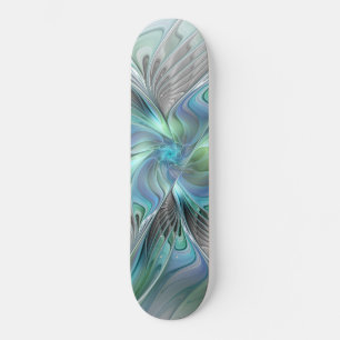 Skateboard Abstrait Bleu Vert Papillon Imaginaire Fractal Art